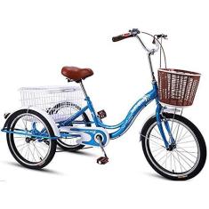 Imagem de Triciclo adulto ao ar livre 50,8 cm armação de aço carbono bicicleta adulto com cesta de compras bicicleta cruiser de três rodas para idosos mulheres homens pedalando ciclismo