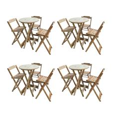 Imagem de Kit 4 Jogos de Mesas Bistrô de Madeira Dobrável com 3 Banquetas - Crua