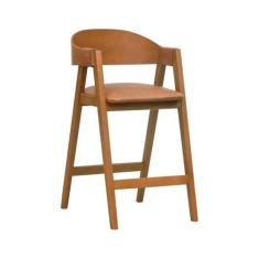 Imagem de Banqueta Alta Bistrô Miami Encosto Anatômico Curvo Assento Estofofado Corano Amêndoa/Marrom