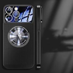 Imagem de Capa magnética de dissipação de calor para iPhone 13 11 12 14 15 Pro Max Lente de vidro de malha galvanizada Ampliar logotipo Capa de telefone, preta, para iPhone 13 Pro