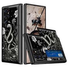 Imagem de RAUEDWDJS Capa carteira para Samsung Galaxy S22 Ultra 5G, capa para Galaxy S22 Ultra com compartimento para cartão, TPU macio de camada dupla e policarbonato rígido à prova de choque para mulheres e