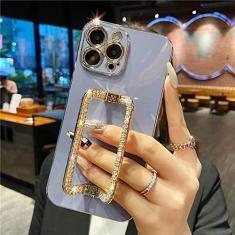 Imagem de 3D Crystal Square Gold Plating Case Phone Para iphone 14 12 Pro Max Mini 11 13 Pro X XS XR 6 S 7 8 Plus SE Cover, L24A3, Lavender Grey, For 14 Pro