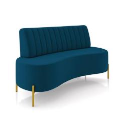 Imagem de Sofá 2 Lugares Living 160cm Pé Ferro Dourado Maraú Veludo Azul Mnh K01 - D`Rossi