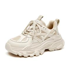 Imagem de BEAU TODAY Tênis feminino grosso, moderno, plataforma, sapatos femininos, casuais de caminhada com cadarço, Bege, 35