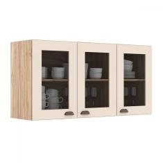 Imagem de Armário de Cozinha Aéreo 3 Portas com Vidro Carvalho Oak/Cristalo - Decibal