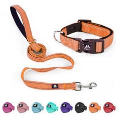 Imagem de NESTROAD Conjunto de coleira e coleira refletiva para cães, de neoprene macio com fivela de liberação rápida, coleiras de nylon ajustáveis para cães pequenos, médios e grandes (coleira pequena +