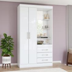 Imagem de Guarda Roupa Solteiro com Espelho 2 Portas 3 Gavetas Savanna Espresso Móveis Branco/Rosa Chá