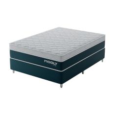 Imagem de Cama Box Casal York com Colchão Molas Ensacadas (61x138x188) Azul e Branca