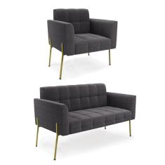 Imagem de Namoradeira e Poltrona Pé de Ferro Dourado Elisa Bouclê Grafite D03 - D`Rossi