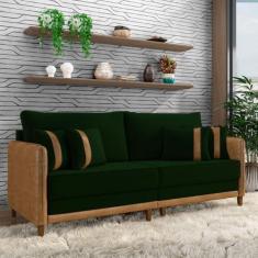 Imagem de Sofá Living Montecarlo 2 Lugares Bipartido 192cm Pés em Madeira Veludo/PU Verde/Caramelo G33 - Gran Belo
