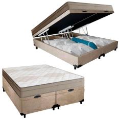 Imagem de Cama Box Baú Casal Bipartido Suede + Colchão De Molas Ensacadas Portobel Ipanema 138x188x66cm Bege