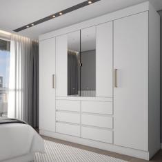 Imagem de Guarda-Roupa Casal Marrom 4 Portas 6 Gavetas com Espelho Branco - Loja