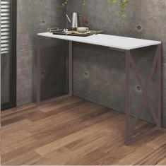 Imagem de Mesa De Escritório Computador 90cm Bex Industrial Ferro Marrom mdf Off White - Ahz Móveis