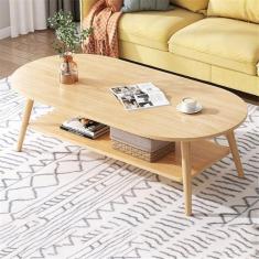 Imagem de Mesa de centro oval, mesas de centro modernas de 2 camadas, com prateleiras abertas para armazenamento e exibição, mesa de sofá de 2 níveis, móveis pequenos e modernos para sala de estar e escritório