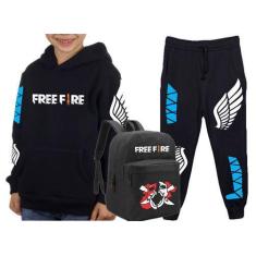 Conjunto Moletom Free Fire Infantil Juvenil Peluciado Preto