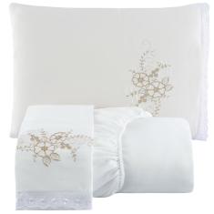Imagem de Jogo de Cama Lençol Casal Bordado Advance 3 Peças - Branco