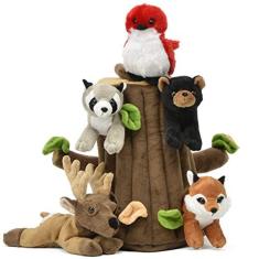 Imagem de Unipak Plush Treehouse com Animais - Cinco (5) Animais de Pelúcia da Floresta