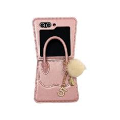 Imagem de Bolsa crossbody capa de telefone para Samsung Galaxy Z Flip 5 4 3 Flip5 Flip4 Flip3 Fofo bola pérola cordão capa de couro, rosa, para Galaxy Z Flip3 5G