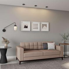 Imagem de Sofá 3 Lugares Surprised Pés e Base em Madeira Linho Cotton Bege 180 cm