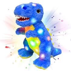 Imagem de Brinquedo de pelúcia LED T-Rex azul recheado de dinossauro, presente macio e adorável para crianças, 12 polegadas