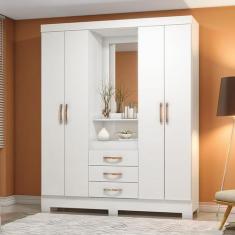 Imagem de Roupeiro Casal Com 4 Portas 3 Gavetas Com Espelho B24 Flex Branco / Ro