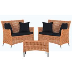 Imagem de 2 Sofá Área e Mesa Igapó Alumínio Pintura Preta Corda Náutica Estofado Impermeável Almofada 12 Trama