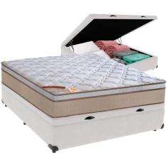 Imagem de Cama Box Baú Branco e Colchão Revolution Tecnopedic Molas Casal Castor