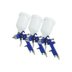 Imagem de Kit 3 Pistola Pintura Gravidade Profissional HVLP Bico 1,4mm Caneca 600ml Importway IWPPHVLP-1B Azul