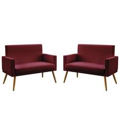 Imagem de Kit 2 Poltronas Namoradeiras Decorativas Vega Com Rodapé Suede Bordô Aradecor
