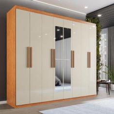 Imagem de Guarda-roupa Casal 8 Portas 4 Gavetas com Espelho Montreal Cinamomo/Off-White