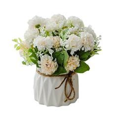 Imagem de BAOLI Flores sintéticas em vaso, decoração de flores falsas nunca desbotam, arranjos de flores de seda, mini bola de flor de 16 cm, flores artificiais com vaso