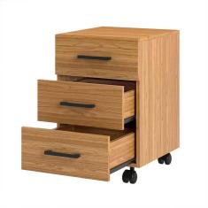 Imagem de Gaveteiro 3 Gavetas Para Escritório Office Com Rodizio 39 Cm 100% Mdf Freijó Pradel