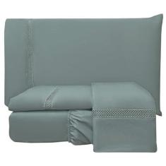 Imagem de Jogo Cama Lençol Trento Casal Padrão Guipir Micro Percal 300 Fios c/Ponto Infinito 4 Peças - Cinza