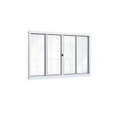 Imagem de Janela de Aço de Correr 100x100cm 4 Folhas com Grade e Vidro Liso Riobras Branco