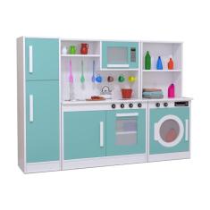 Imagem de Kit Mini Cozinha Infantil com Geladeira Lavanderia Menta MDF