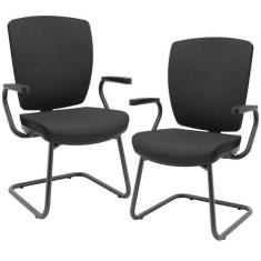 Imagem de Kit 2 Cadeiras De Escritório Fixa Executiva Office Preto Slim Alta Fle
