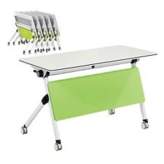 Imagem de Mesas de Conferência Mesa De Conferência Dobrável Portátil De 6 Peças, Mesa De Reunião, Mesa De Escritório De Madeira, Mesa De Treinamento De Seminário Com Estrutura De Aço Resistente, Fácil Montagem(