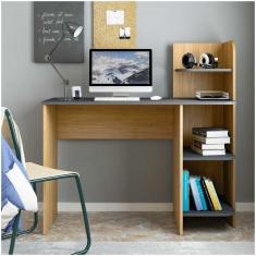 Imagem de Escrivaninha p/ Notebook Carvalho/Grafite Com 3 Prateleiras