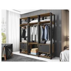 Imagem de Guarda Roupa Modulado Ambiente Titan 3 Peças Preto Freijó - Móveis Leã