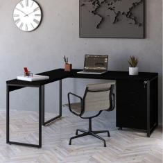 Imagem de Mesa de Escritório em L Estilo Industrial 150x150cm com Gaveteiro Volante 4 Gavetas Onix