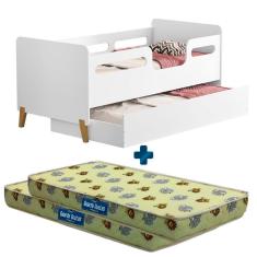 Imagem de Cama Infantil Com Auxiliar Branco Cecilia Vj Móveis Com 2 Colchões Probel