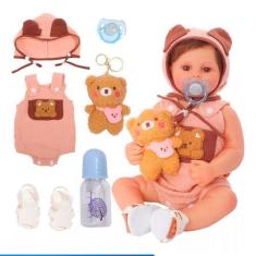 Imagem de Boneca Bebê Reborn Realista Lançamento Brastoy 100% Silicone Kit Conju