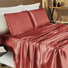 Imagem de Jogo de Cama Lençol Romance Casal Padrão 04 Peças Tecido Cetim Charmousse Brilhante - Telha
