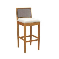 Imagem de Banqueta Em Madeira Maciça Sara Kappesberg Linho Caqui Tela Chumbo