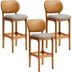 Imagem de Kit 3 Banquetas Alta Betta Imbuia Whisky Linho Bege