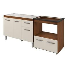 Imagem de Armário Gabinete pia de 120 cm com Balcão Cooktop 5 Bocas e Forno Savana frente Off-White