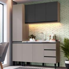 Imagem de Cozinha Compacta Bambu 7 Portas 3 Gavetas Fumê/Grafite - Quiditá Móvei