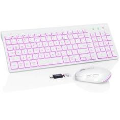 Imagem de SABLUTE Conjunto de teclado e mouse sem fio retroiluminado – teclado compacto silencioso com mouse RGB, recarregável, fino, modo de suspensão, conjunto de mouse portátil sem fio para Mac, Windows,