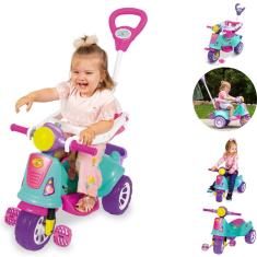 Imagem de Triciclo Motoca Infantil De Passeio E Pedal Carrinho Andador Empurrador Menina Avespa Pink