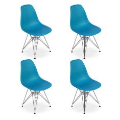 Imagem de Conjunto 04 Cadeiras Charles Eames Eiffel Base Metal Design - Turquesa